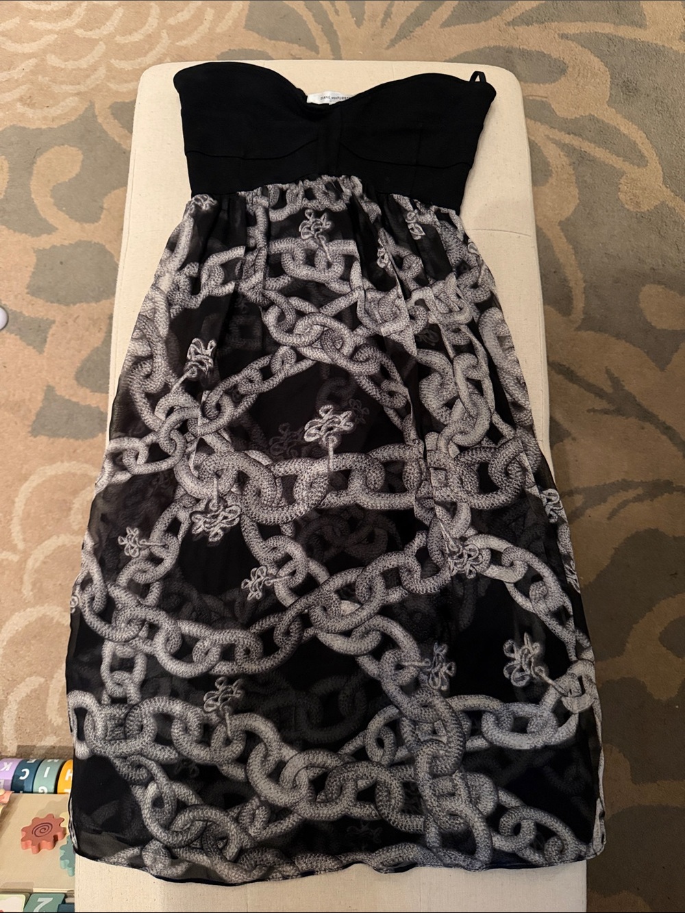 Diane Von Furstenberg Black Strapless Chain-Print Dress